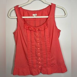 Odille Anthropologie Sleeveless Ruffle Cotton Coral Tank Top Blouse Women’s 6